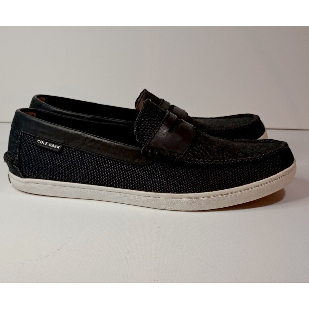 Cole Haan Men's Canvas Penny Loafers Black White Sole Slip On Size 11